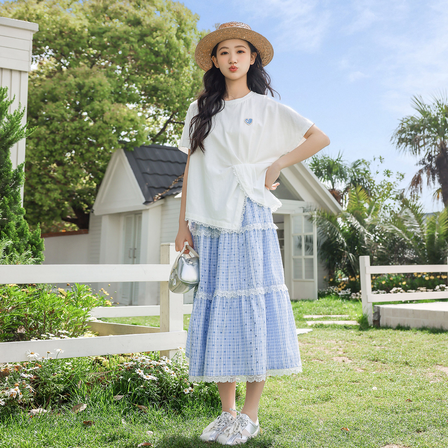 初中生甜美可爱风两件套女2026夏季少女短袖t恤蛋糕裙子套装洋气