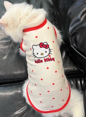 波点刺绣kt凯蒂猫宠物猫咪衣服春秋夏季透气无袖背心式防脱不掉毛