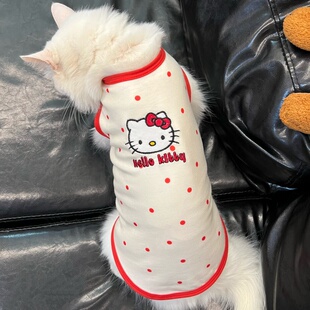 防脱不掉毛 背心式 波点刺绣kt凯蒂猫宠物猫咪衣服春秋夏季 透气无袖
