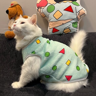 蜡笔小新宠物猫咪衣服冬季加绒保暖可爱无袖背心式防掉毛防寒防冻