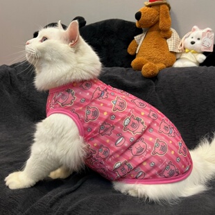 网纱布粉色猪猪条纹宠物猫咪衣服夏季薄款透气可爱背心防掉毛夏天