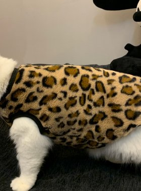 豹纹宠物猫咪衣服无袖背心加绒款