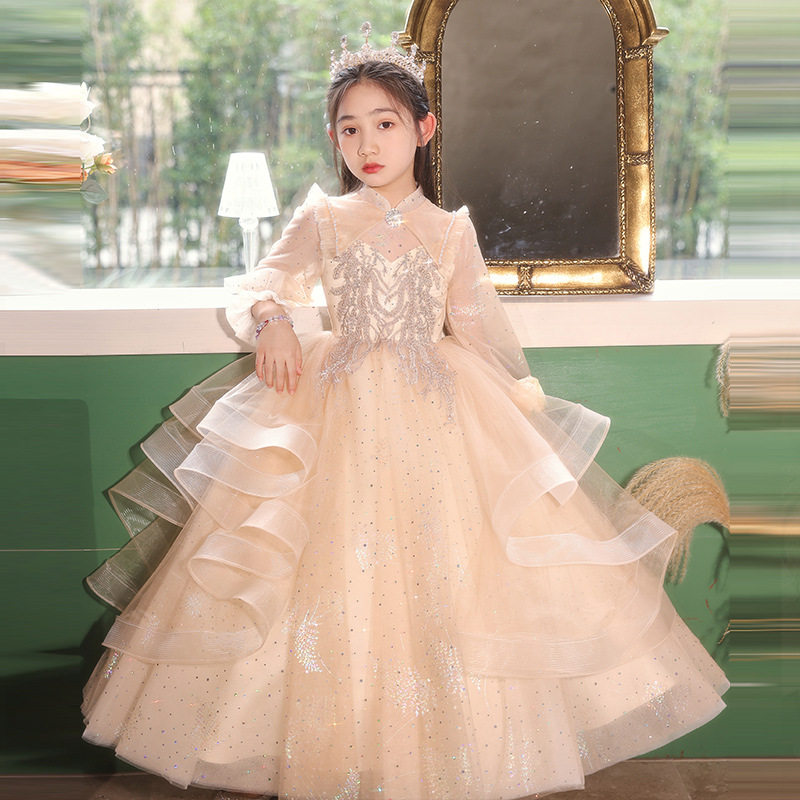 2026新款儿童晚礼服夏季十岁女孩生日公主裙花童婚礼赫本风中学生