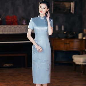2026新款旗袍妈妈婚宴礼服醋酸烫钻喜婆婆宴会装日常D116中国