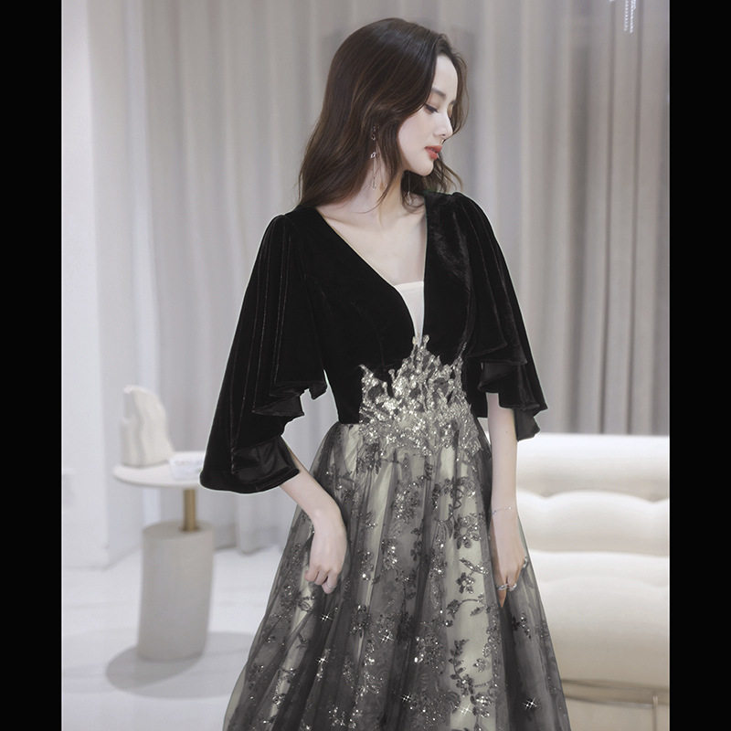 2026新款晚礼服女轻奢小众黑色设计感丝绒连衣裙年会高品质