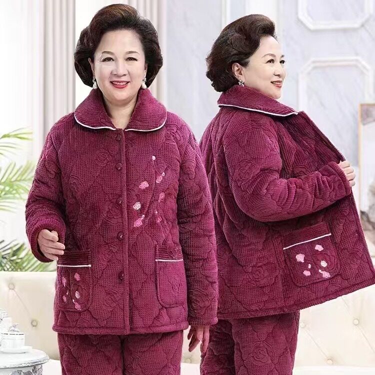 2025新款睡衣女冬中老年加厚睡衣套装加绒保暖牛奶绒奶奶服居