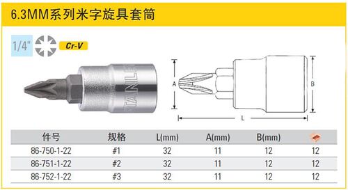 STANLEY史丹利工具 6.3mm系列米字旋具套筒 86-750/751/752-1-22