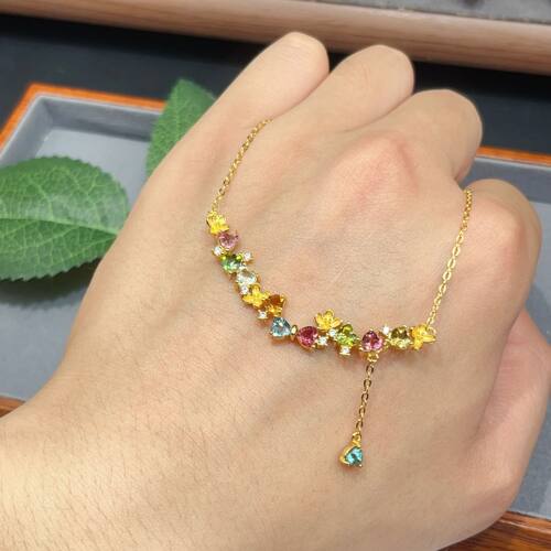 瑞耀珠宝碧玺套链一体链S925银彩虹马卡龙日常简约通勤可定金镶嵌