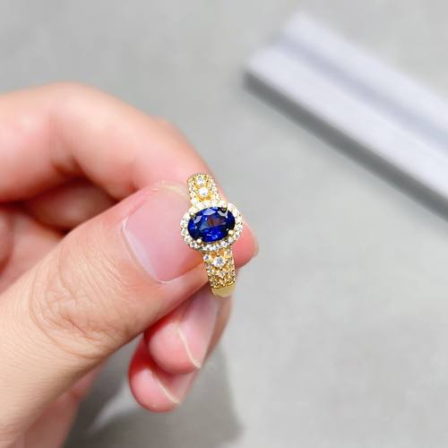 瑞耀珠宝天然皇家蓝戒指5*7S925明艳镶金高档通勤设计送佳人礼物