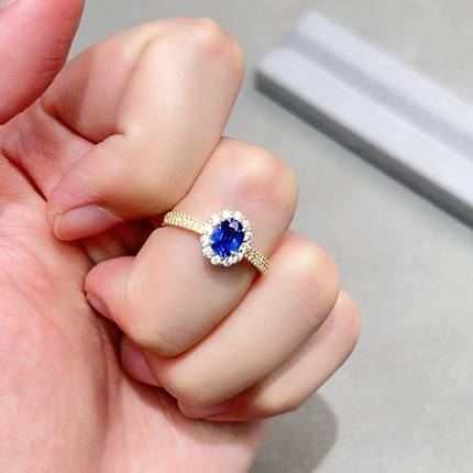 瑞耀珠宝天然皇家蓝戒指5*7S925明艳镶金高档通勤设计送佳人礼物