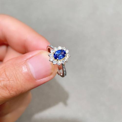 瑞耀珠宝天然皇家蓝戒指5*7S925明艳镶金高档通勤设计送佳人礼物