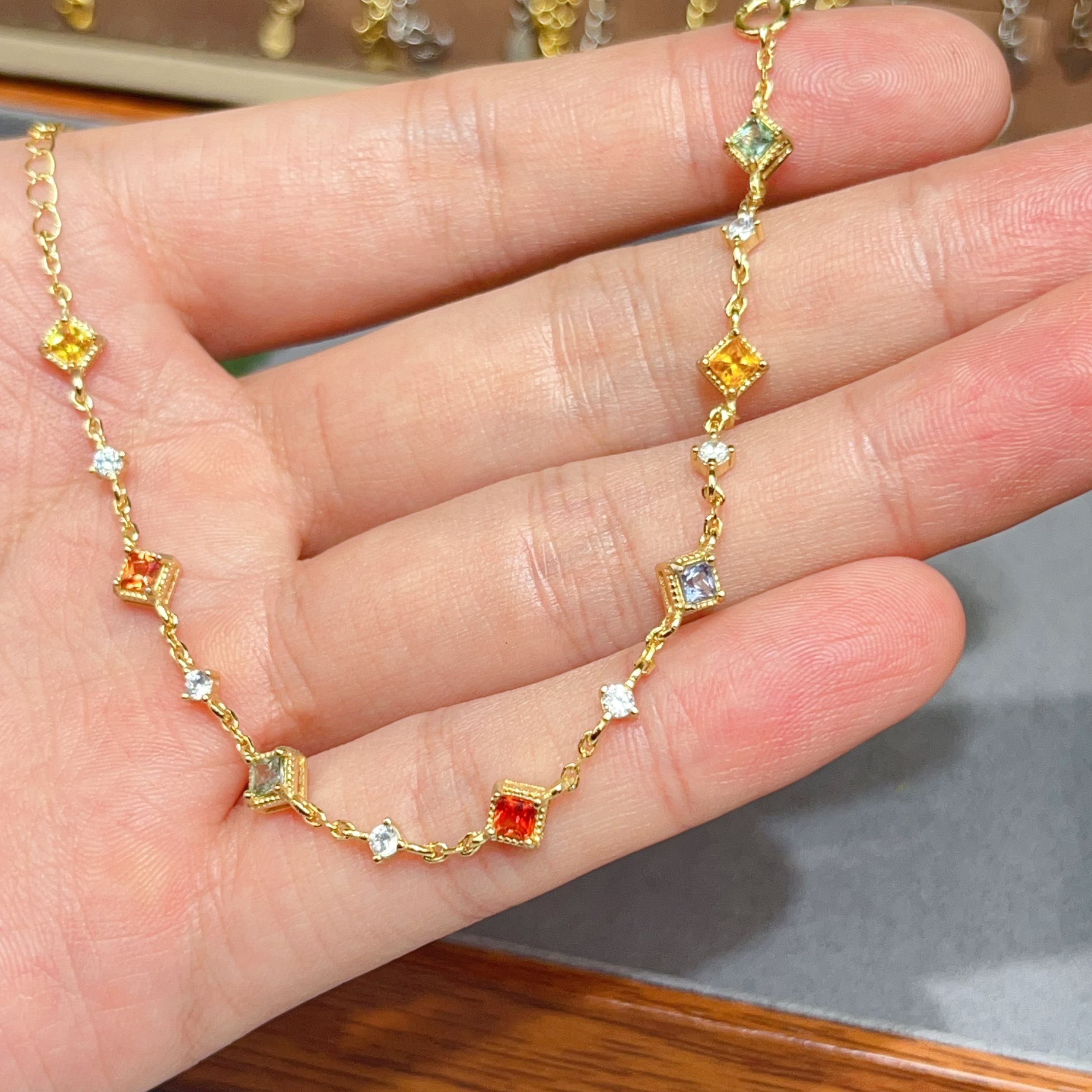 瑞耀天然彩色蓝宝石手链3*3s925银女彩虹精品精工镶嵌轻奢可订K金