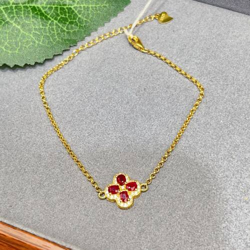 瑞耀天然鸽血红宝石手链3*4S925银女镶金品质精工镶嵌轻奢可订K金