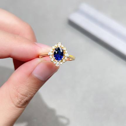 瑞耀珠宝天然皇家蓝戒指5*7S925明艳镶金高档通勤设计送佳人礼物