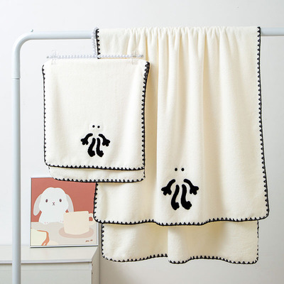 【东昌】刺绣毛巾浴巾黑白卡通表情柔软吸水家用洗脸成人洗澡情侣