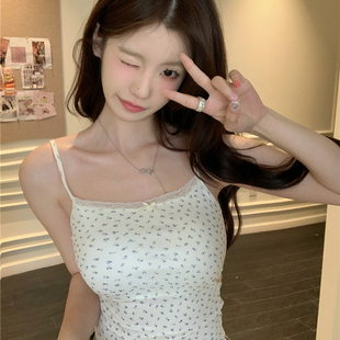 纯欲风辣妹蕾丝碎花吊带美背背心带胸垫裹胸外穿打底短款 爆款 上衣