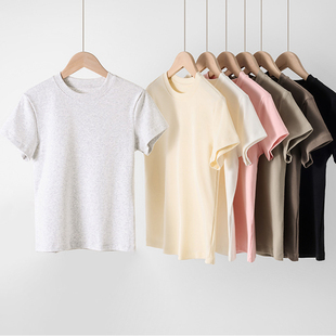棉91.5%+氨纶8.5% 正肩圆领短袖T恤女2026春夏修身上衣百搭纯色