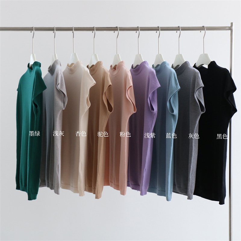 半高领包肩袖针织衫中领上衣春夏