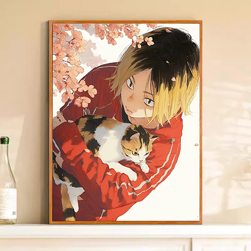 孤爪研磨和猫数字油画diy填充卡通动漫涂鸦手绘填色丙烯油彩画