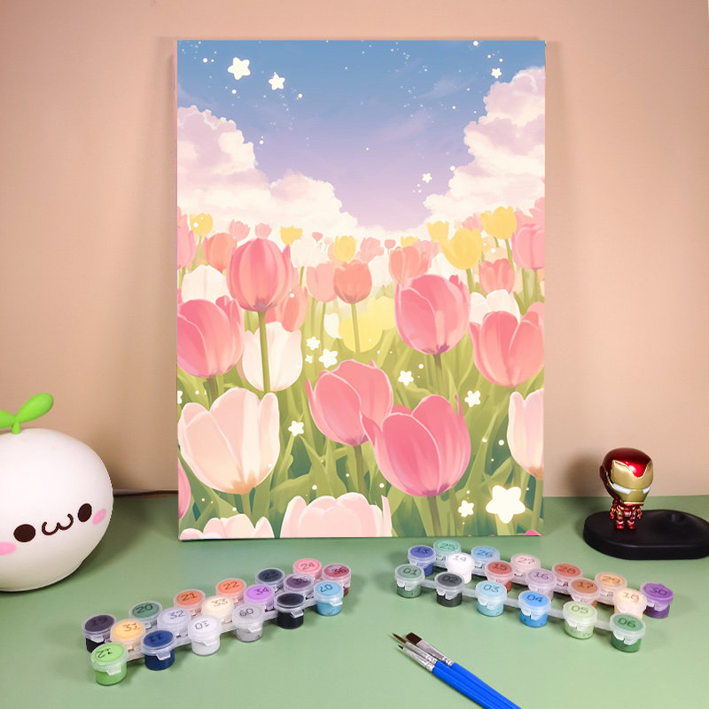 向日葵数字油画郁金香diy油彩画小雏菊手绘丙烯填色画高级感定制