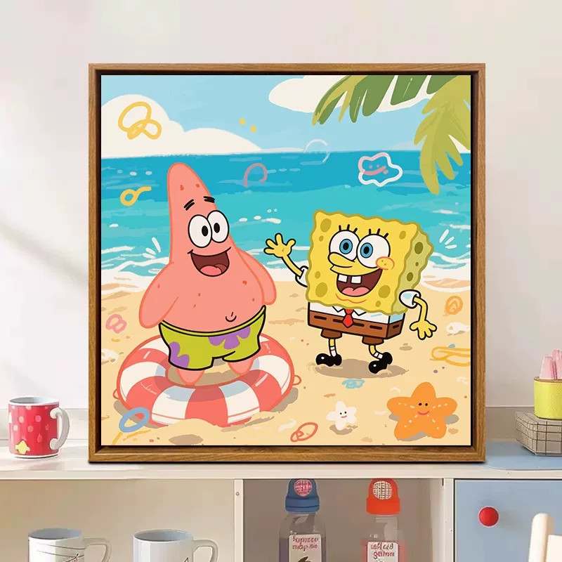 海绵宝宝卡通动漫数字油画DIY