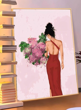 ins高级感捧花少女数字油画
