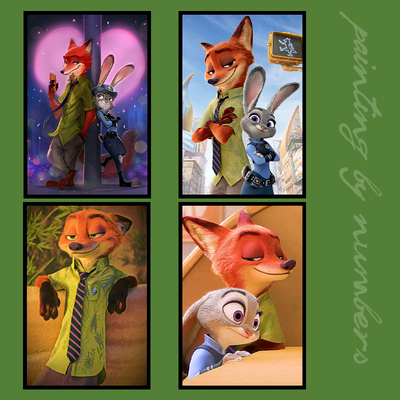 疯狂动物城朱迪尼克挂画diy数字油画可爱卡通丙烯填色卧室装饰画