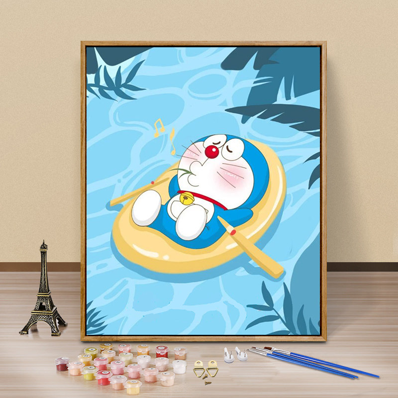 diy数字油画哆啦a梦油彩画儿童动漫填色解闷手工涂色填充画丙烯画