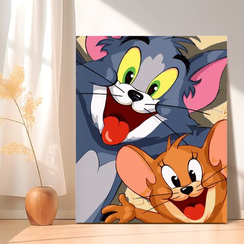 猫和老鼠汤姆和杰瑞diy数字油画手绘涂色填充礼物挂画丙烯油彩画