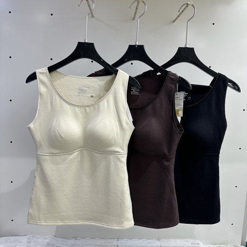 山羊绒保暖背心文胸一体圆领无袖