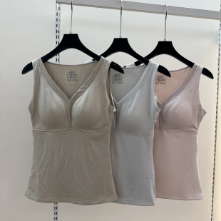 秋冬法式 三角一体乳胶杯保暖背心V领260克内里磨毛三合一美体暖衣