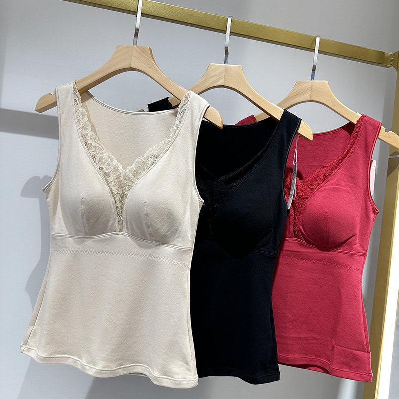 2025冬季新款蕾丝边V领一体杯保暖棉背心修身打底内搭上衣亲肤女,女士内衣/男士内衣/家居服,保暖背心,淘宝优惠券,粉丝福利购,淘宝优惠卷