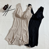 加压收腹提臀三角排扣塑身衣免穿文胸无痕V领美体衣提臀连体衣女