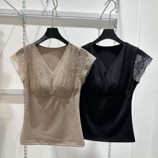 显瘦免文胸蕾丝袖 三合一体保暖背心女轻微塑形修身 口打底 新款 冬季