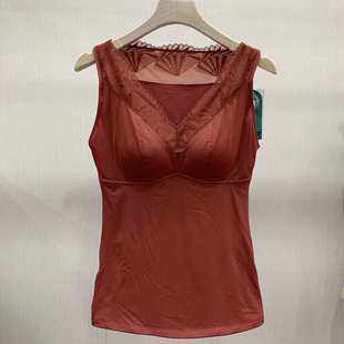 2025冬季 双层保暖背心女士带胸垫托胸聚拢V领蕾丝塑身打底衣 新款