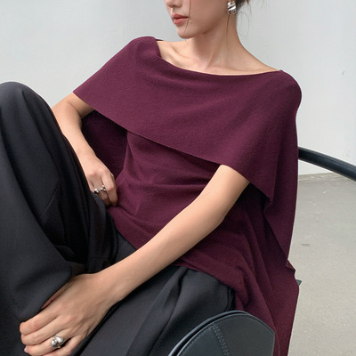FONE简禾气质优雅斗篷式针织衫女2025秋季法式套头披肩上衣88192