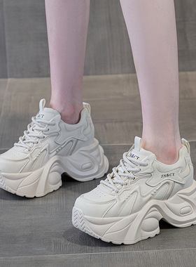 真皮厚底老爹鞋女2025秋冬新款加绒时尚显脚小增高百搭休闲运动鞋