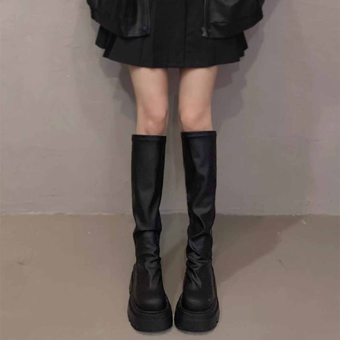 靴子女款美拉德2025新款长筒靴夏季高筒靴黑色中筒长靴厚底女鞋子