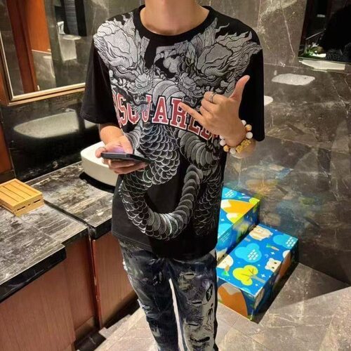 夏季美式D2双龙戏珠网红印花短袖潮牌轻奢T恤爆款高街上衣半袖ins