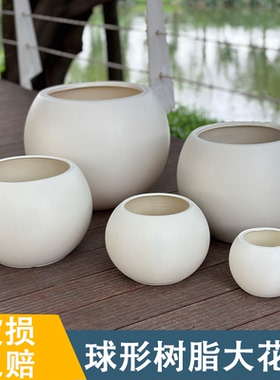 塑料花盆大号简约轻奢树脂奶油风黑金刚橡皮树胖盆圆球形客厅花盆