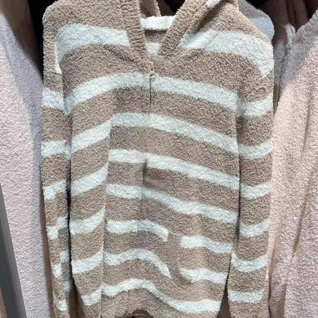 日单女士毛毛纱发热家居服秋冬季连帽开衫毛绒睡衣保暖