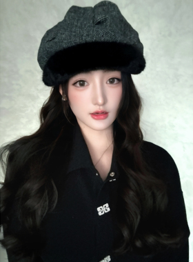 褶皱云朵贝雷帽子弯檐显脸小加厚毛边保暖复古八角帽2025秋冬新款