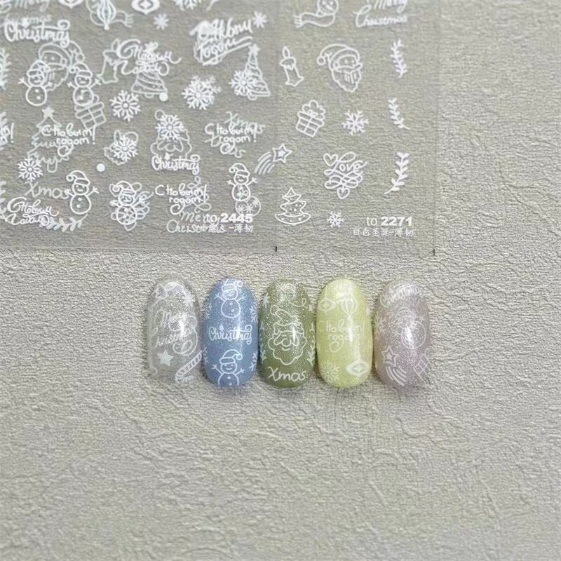 星空雪花圣诞节白色雪人美甲贴纸