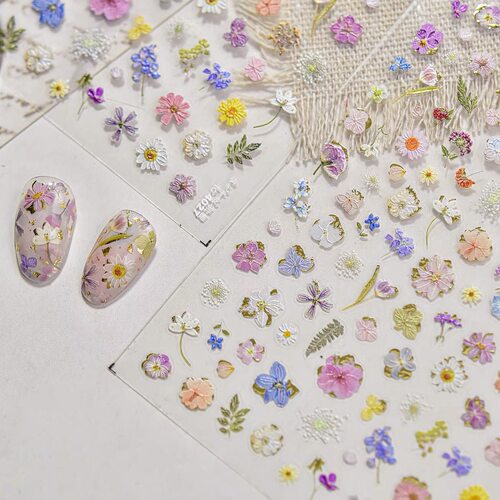 春日清新小野花金箔干花美甲贴纸