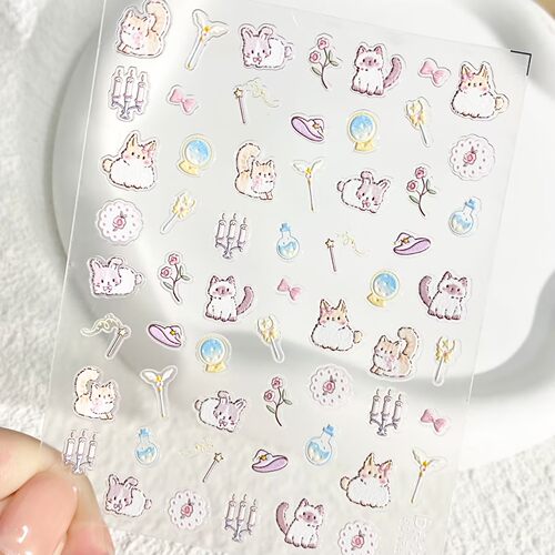 卡通可爱魔法棒小猫咪美甲贴纸