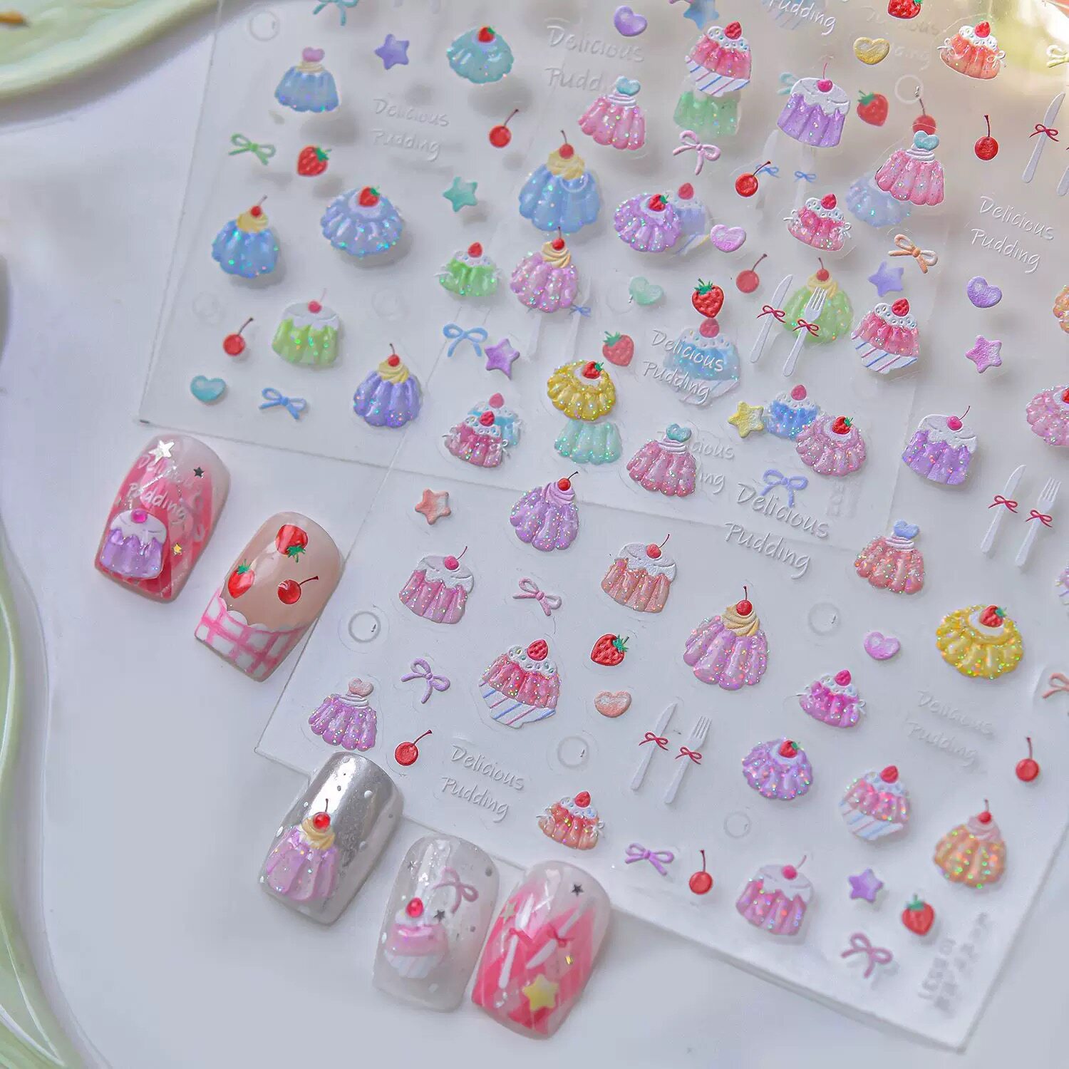 甜品草莓蛋糕浮雕立体美甲贴纸
