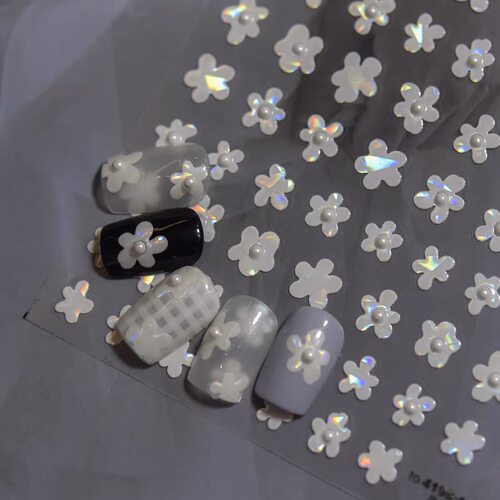 贝壳光细闪鸡蛋花美甲贴纸