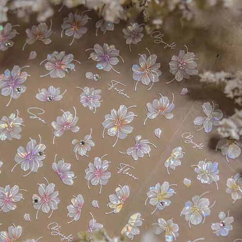 贝壳光粉色花开富贵浮雕美甲贴纸