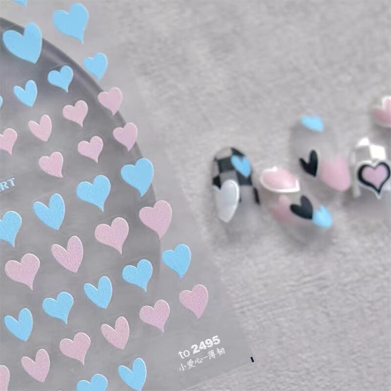 新款粉蓝小爱心美甲贴纸
