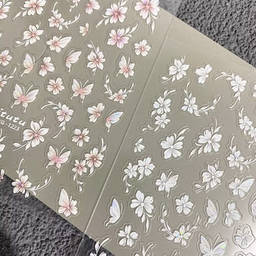 贝壳光纯欲风蝴蝶花卉美甲贴纸